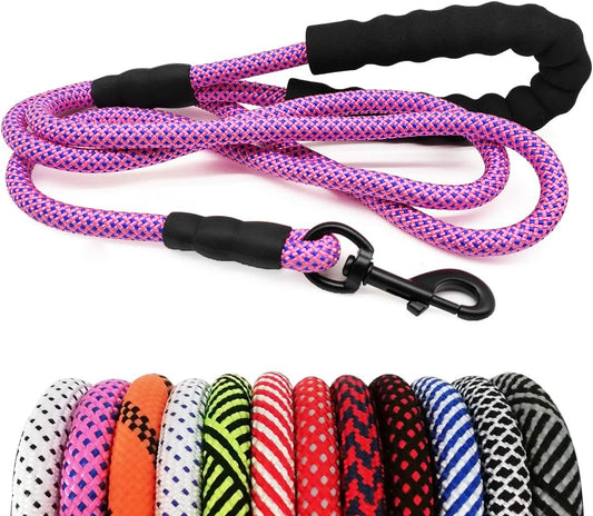 Heavy Duty Rope Dog Leash, 3/4/5/6/7/8/10/12/15 FT Nylon Pet Leash, Soft Padded Handle Thick Lead Leash for Large Medium Dogs Small Puppy