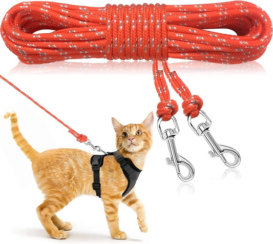 Reflective Long Cat Leash – 15 FT Escape Proof Walking Leads Yard Long Leash Durable Safe Personalized Extender Leash Traning Play Outdoor for Kitten, Puppy, Rabbit and Small Animals