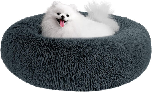 Small Dog Bed, Anti-Anxiety Calming Dog Bed, Warming Cozy Soft Donut Dog Bed, Fluffy Faux Fur Plush Dog Bed for Small Dogs and Cats, Machine Washable.(Gray,20′′/23′′/30′′)