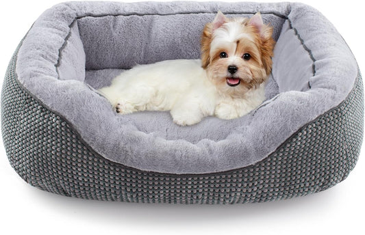 Small Dog Bed for Small Dogs, Cat Beds for Indoor Cats Washable, Orthopedic Dog Bed, Warming Soft Calming Sleeping Puppy Bed Durable Pet Bed with Anti-Slip Bottom S(20′′x19′′x6′′)
